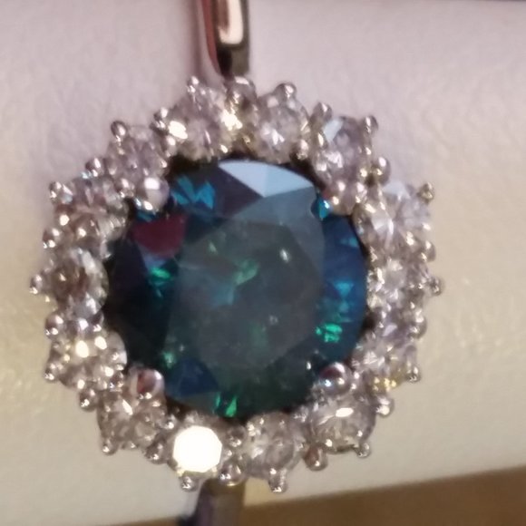 1.70 Ct Enhanced Blue Diamond Ring Halo Size 7 14K White Gold - Picture 5 of 8